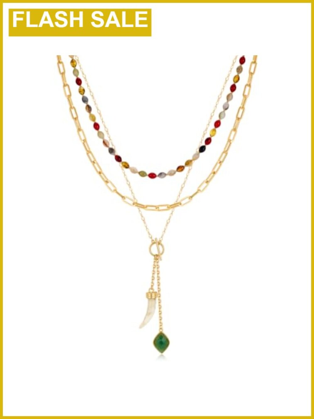 Layered Necklace Set 14K Gold Plated Beaded Pendant Necklaces Women